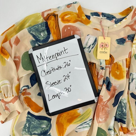 Entro Tan Floral Balloon Long Sleeve Button Front Relaxed Boho XL Blouse NWT - Picture 10 of 10